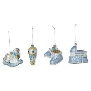 Kurt Adler Baby Boy First Christmas Noble Gems Glass Ornament Set & Keepsake Box